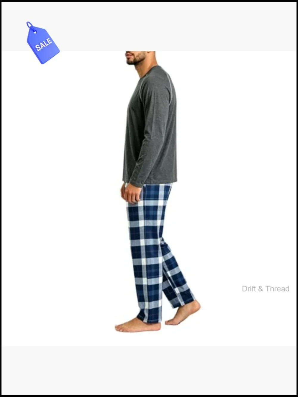 Men's Pajama Set Long Sleeve Tee with Cozy Plaid Pants Sleepwear